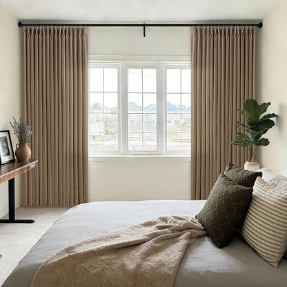 Brown Pinch Pleat Memory Shaped Linen Light Filtering Curtains 96 Inches | 96 - Image 9