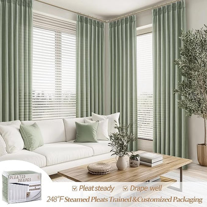 Sage Green Pinch Pleated Floor to Ceiling 102 Inch Long Curtains - Image 2