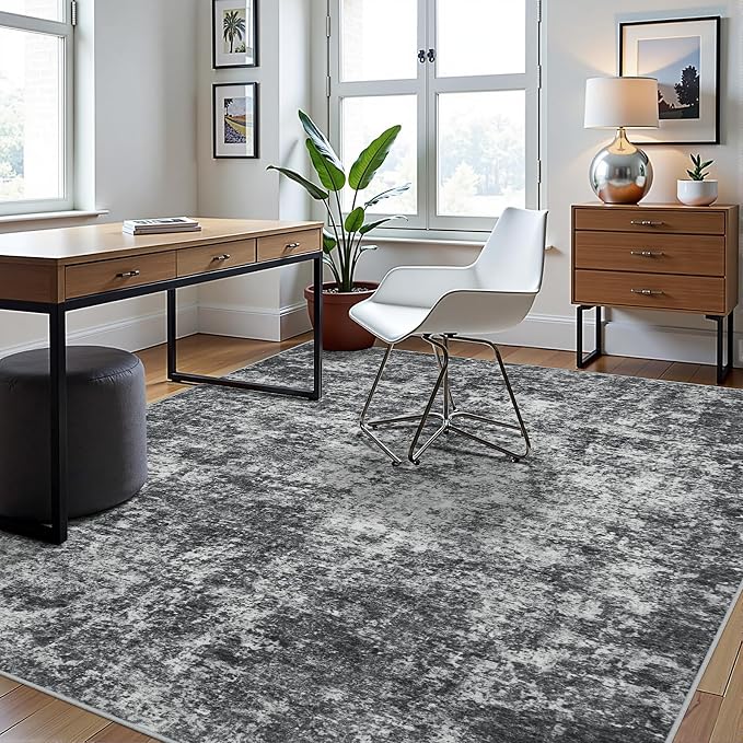 6x9 Area Rugs for Living Room Washable Bedroom Dining Room Black Grey | Modern - Image 3