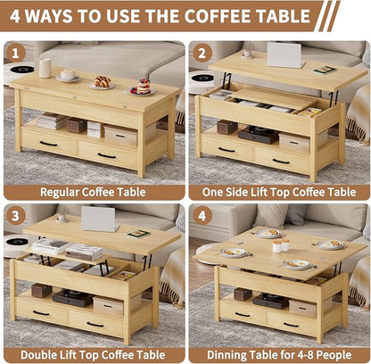 SYESWAY 42'' Lift Top Coffee Table, 4-in-1 Multifunctional Lift Coffee Table - Image 6