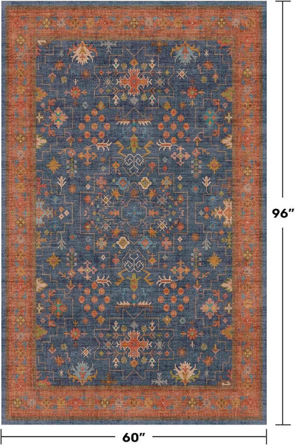 Dark Blue & Terracotta 5x8 Living Room Rug - Image 2