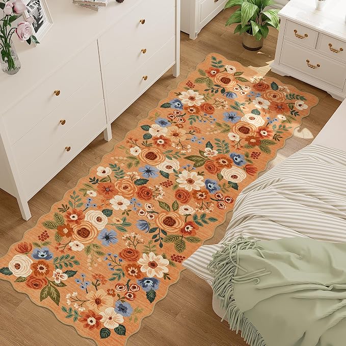 DUKINO 2.6x8 Runner Rug, Floral Washable Kitchen Rugs Non Slip, Stain Resistant by DUKINO