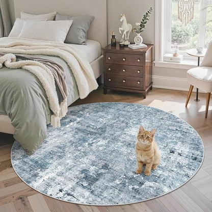 Soalmost Abstract 5x5 Round Rug 5ft Circle Living Room Rugs, Low Pile Stain by Soalmost