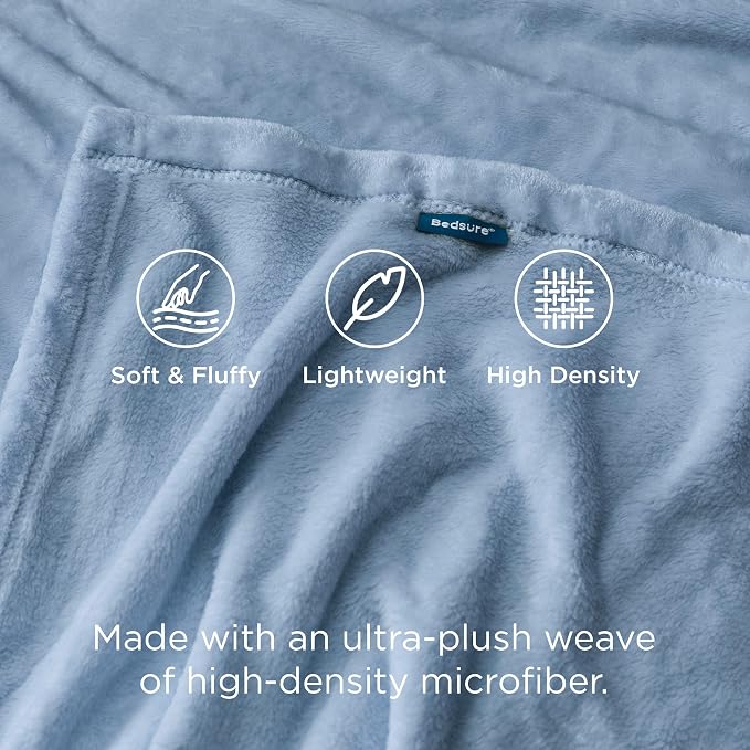 Bedsure GentleSoft Fleece Bed Blankets Queen Size Light Blue - Image 4