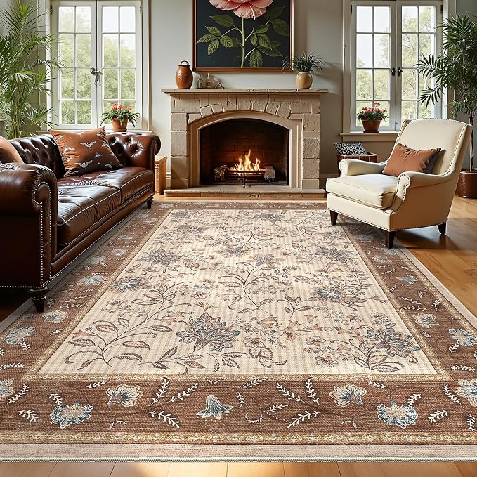 GarveeHome 10x13 Large Living Room Rug Brown Washable Area Rug Non Slip | Soft - Image 2