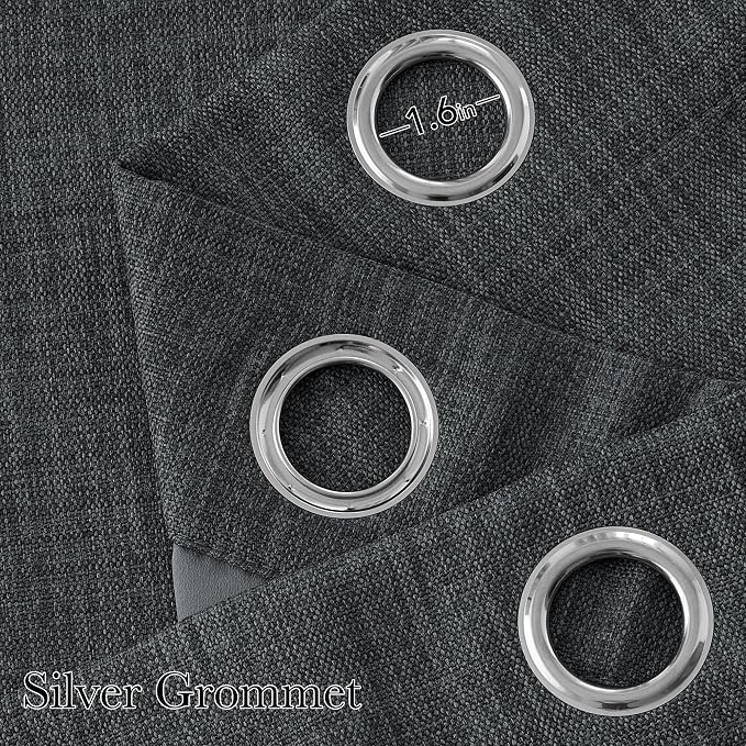 NICETOWN Faux Linen Charcoal Gray Blackout Curtains 84 inches Long - Image 2