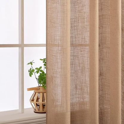 MIULEE Brown Linen Curtains 37x72 Inch Length 2 Panels | Window Drapes - Image 5