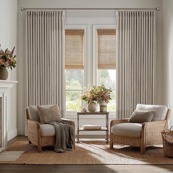 Dark Taupe Flax Linen Light Filter Pinch Pleated Curtains 100 Inches Long | 100 by Twodrapes