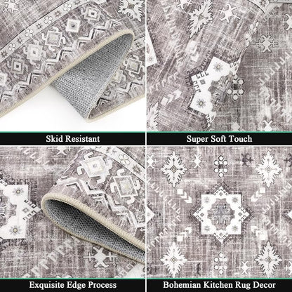 HEBE Boho Kitchen Rugs Set of 3, Non Slip Washable Kitchen Mats - Image 3