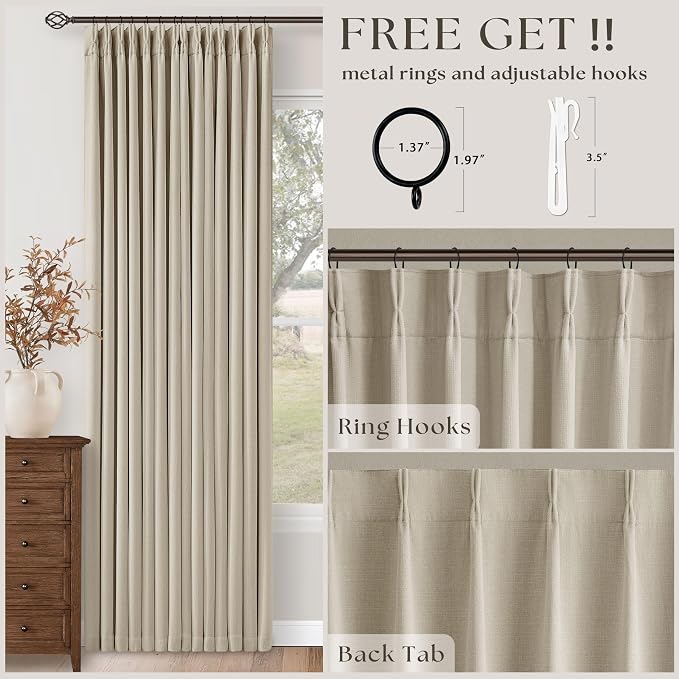 Pinch Pleat Beige 120 Inch Blackout Curtains - Image 4