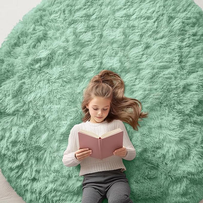 OLANLY Mint Green Round Rugs for Bedroom by OLANLY