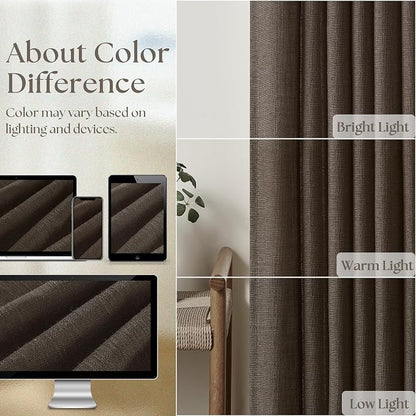 Dark Chocolate Pleated Linen Semi Sheer Curtains 45 Inch Length 2 Panels | - Image 5