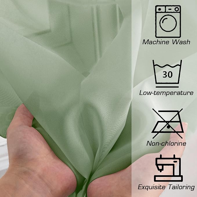 Simplebrand Sage Sheer Curtains 63 Inch Length 2 Panels, Rod Pocket Solid Color - Image 7