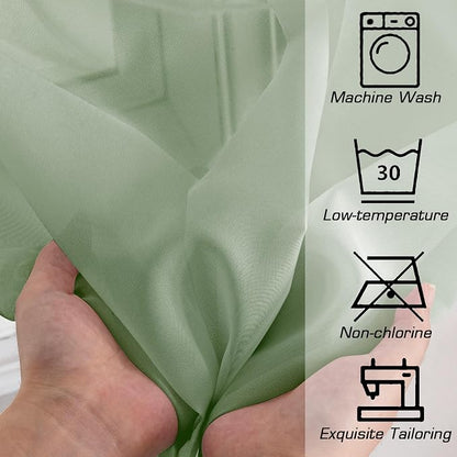Simplebrand Sage Sheer Curtains 63 Inch Length 2 Panels, Rod Pocket Solid Color - Image 7