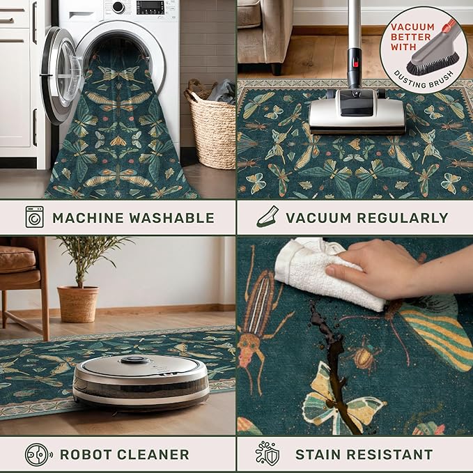 Green Boho Runner Rug 3x8, Foldable Washable Carpet - Image 5