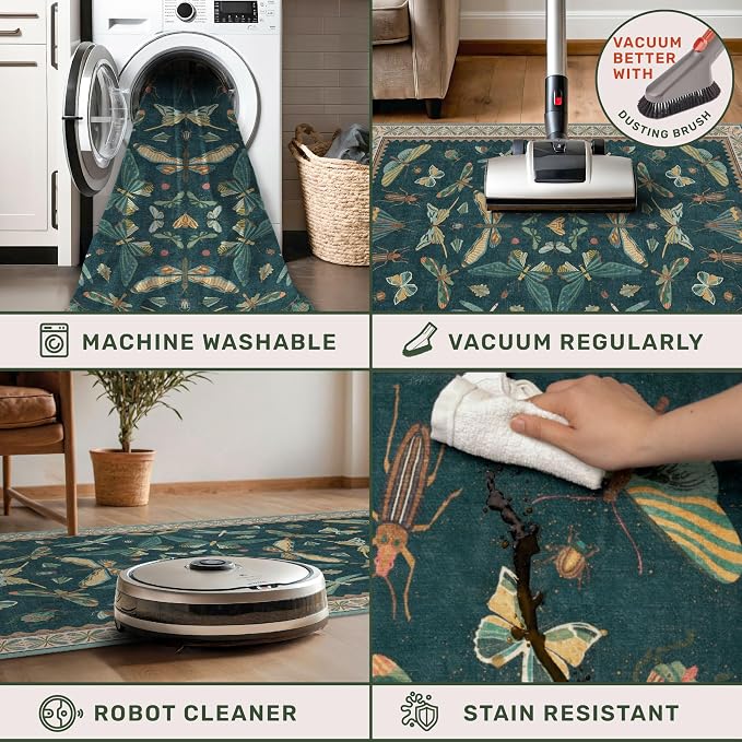 2x10 Hallway Runner Rug, Washable Foldable Green Boho Carpet - Image 5