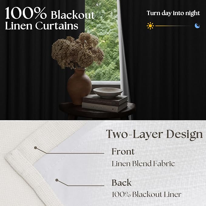 Ivory 94 Inch Long Blackout Curtains Thick Linen Pinch Pleated | Light Blocking - Image 2