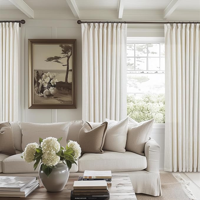 Natural Extra Wide 60 Inch Width Pinch Pleated 96 Inch Curtains | Thick Linen - Image 7