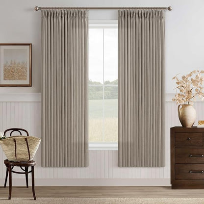 Burlywood Semi Sheer Burlap Pinch Pleated Curtains 72 Inches Long 2 Panels | by Twodrapes