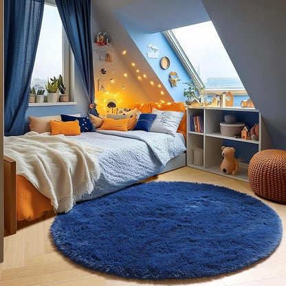 Navy Blue Round Area Rugs 5ft, Soft Bedroom Circle Rug Floor Mat - Image 3