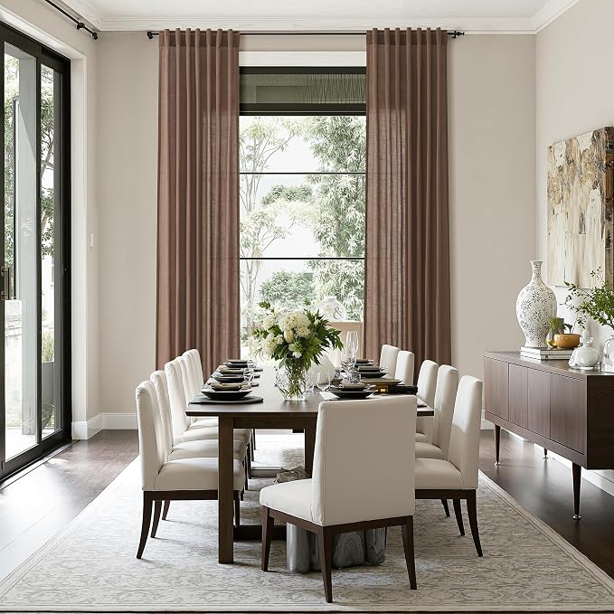 Caramel Brown Linen Curtains for Living Room 92 Inches Long Back Tab Light - Image 8