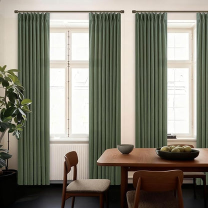 Pinch Pleat Linen Olive Green Semi Sheer Curtains 105 Inch Long | Pleated Thick - Image 7