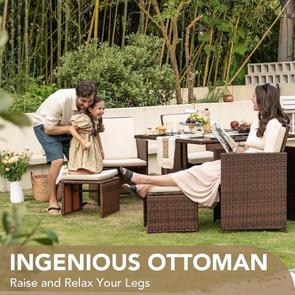 Devoko 9 Pieces Patio Dining Sets Outdoor Space Saving Rattan Chairs - Image 7