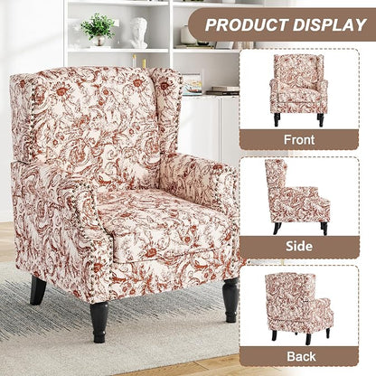 Pia Ricco Set of 2 Floral Accent Chairs, High Back Upholstered Armchairs - Image 3