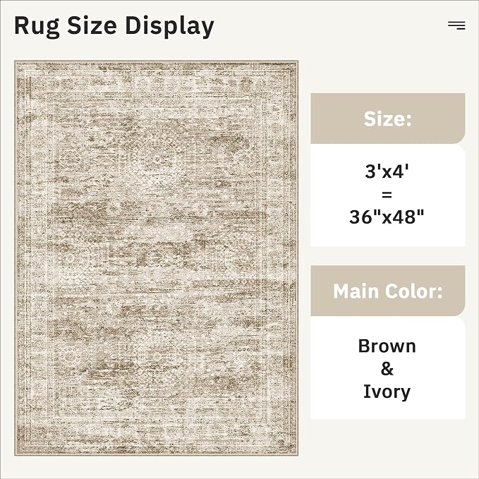 Soalmost 3x4 Rugs Non-Slip, Small Washable Kitchen Entryway Area Rug Brown | - Image 5