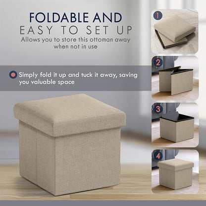 Ornavo Home Small Storage Ottoman Foldable Collapsible Cube Square Linen - Image 5