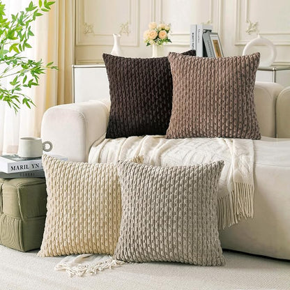 Set of 4 Beige Brown Coffee Decorative Throw Pillow Covers 20x20 Inch Corduroy by Cozoomy