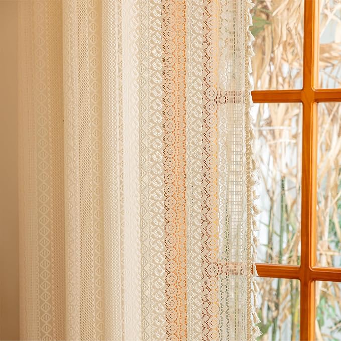 Sutuo Home Beige Boho Vintage Lace Curtains 108 inches Long - Image 9