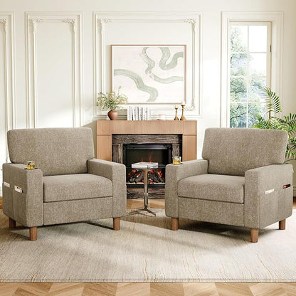Mid Century Modern Accent Chairs Set of 2, Chenille Comfy Living Room Arm Chairs by ErdoruLiving