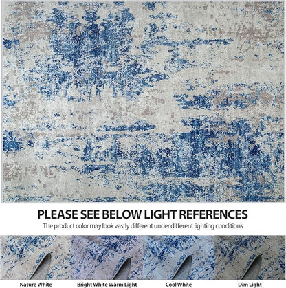 5x7 Area Rugs for Living Room Washable Bedroom Dining Room Blue Grey White | - Image 7