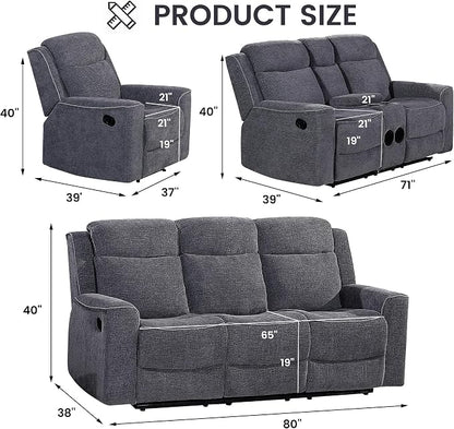 Betsy Furniture Soft Microfiber Manual Reclining Sofa Set, Sofa w/Dropdown Table - Image 2