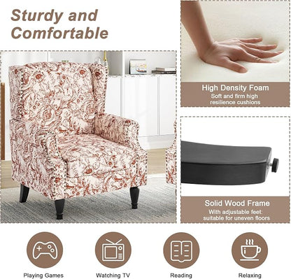 Pia Ricco Set of 2 Floral Accent Chairs, High Back Upholstered Armchairs - Image 4
