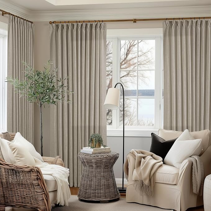 Burlywood Birch Pinch Pleat Linen Curtains 108 Inches Long 70 Inch Wide | Light by Twodrapes