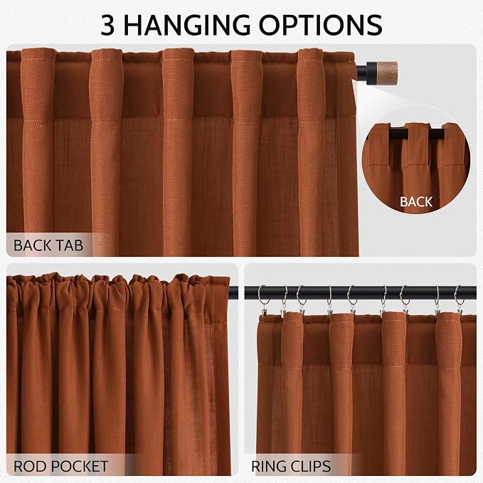 Rust Linen Curtains 96 Inches Long - Image 2