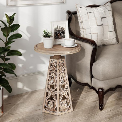 COZAYH Rustic Farmhouse Wooden End Table, Distressed Round Accent Table by COZAYH