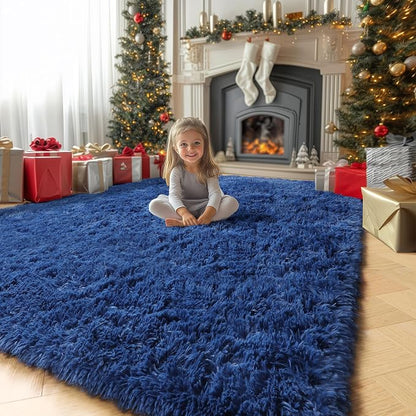 Amdrebio Navy Blue Furry Shaggy Area Rug 5x7 - Image 4