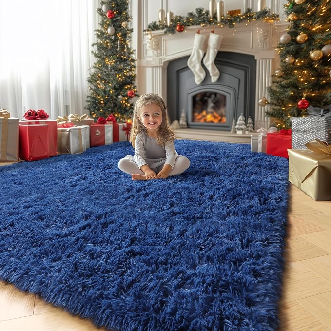 Amdrebio Navy Blue Shag Plush Area Rug 5x8 - Image 6