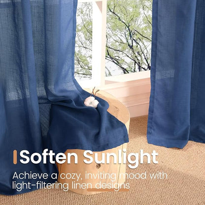 BGment Navy Blue Linen Curtains 63 Inch Length - Image 5