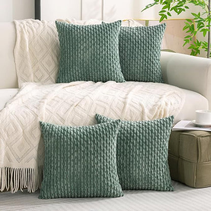 Set of 4 Teal Green Decorative Throw Pillow Covers 18x18 Inch Corduroy Pillow - Image 3
