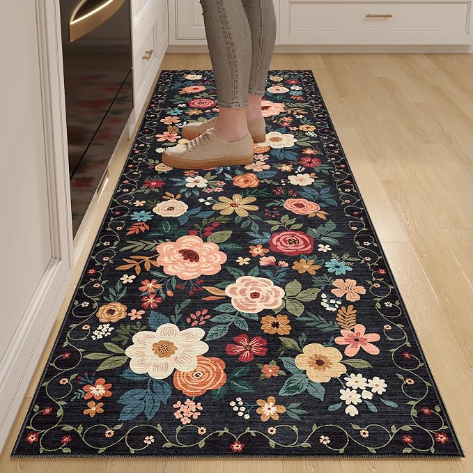 DUKINO 2x6 Runner Rug for Hallway, Washable Runner Rug Non Slip, Floral Indoor by DUKINO