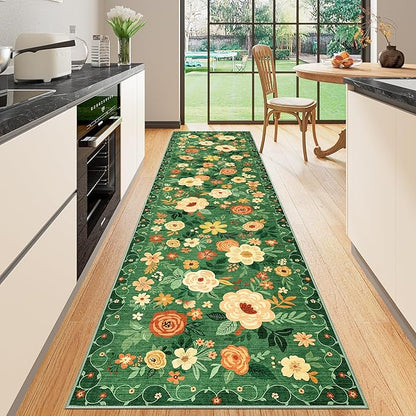 DUKINO 2.6x10 Hallway Runner Rug Washable Kitchen Rugs Non Slip Dark Green | by DUKINO