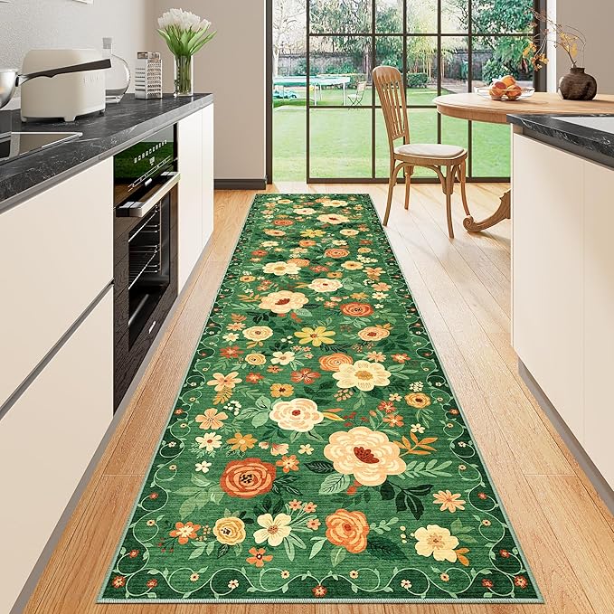 DUKINO 2.6x10 Hallway Runner Rug Washable Kitchen Rugs Non Slip Dark Green | - Image 5