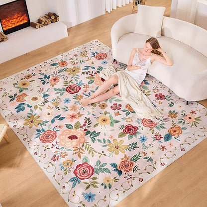 DUKINO 8x10 Area Rugs, Floral Washable Living Room Rug Non Slip, Stain Resistant - Image 3