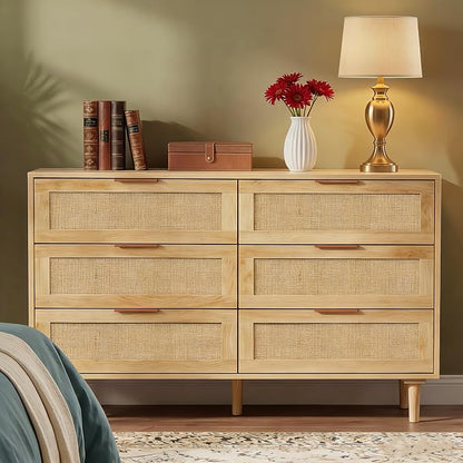 FUQARHY 6 Drawer Dresser Rattan Dresser Modern Chest by FUQARHY