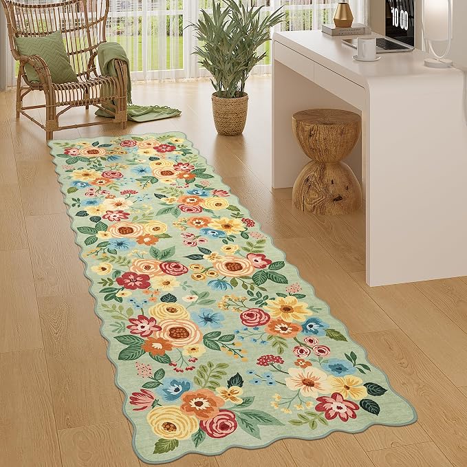 DUKINO 2x6 Runner Rug, Floral Washable Rug by DUKINO