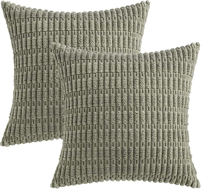 MIULEE Euro Sham Corduroy Decorative Throw Pillow Covers 24x24 Light Olive | - Image 6